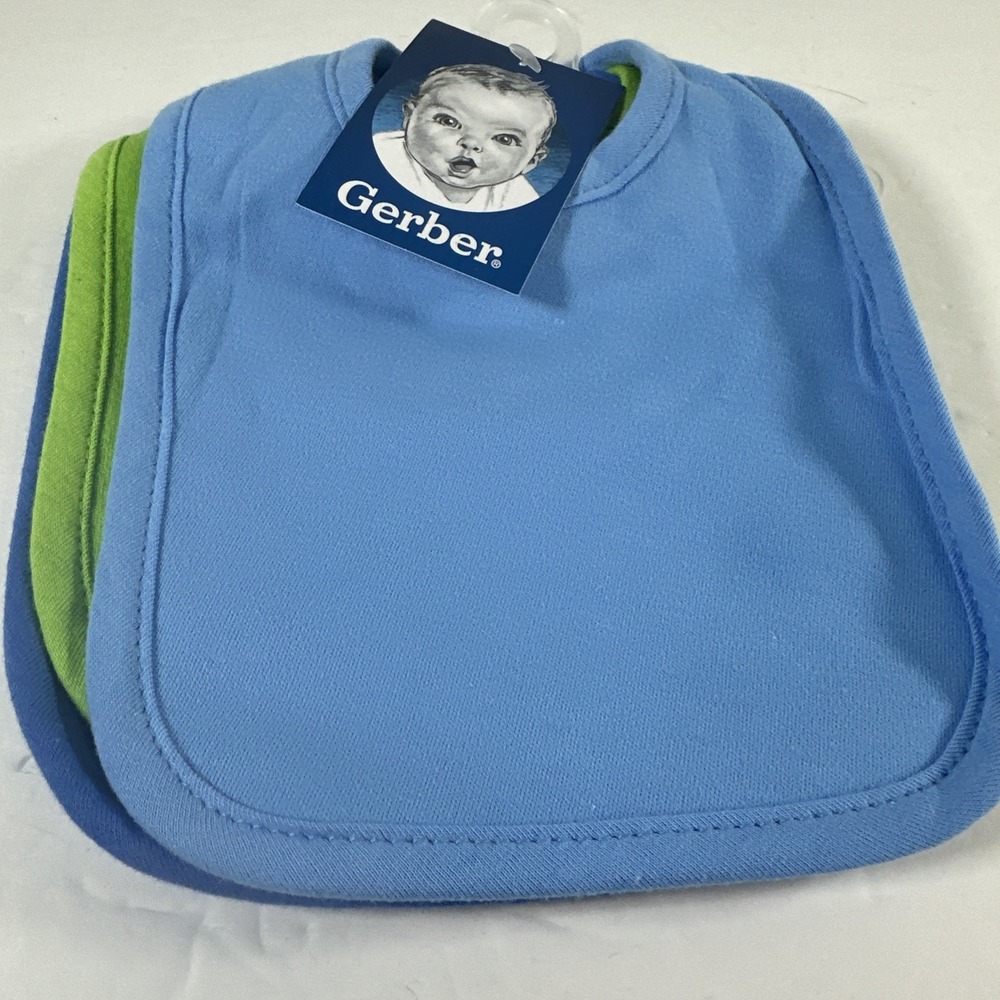 Gerber Bibs 3 Pack Blue‎ Green Solid Color New
